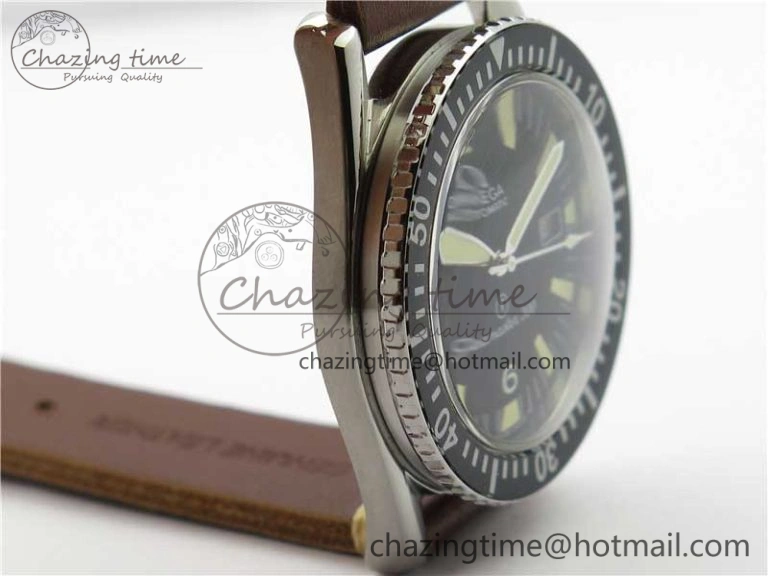 Vintage Seamaster 300 Date T SS B12 Black Dial On Brown Leather Strap A2836 (Free Nylon Strap)