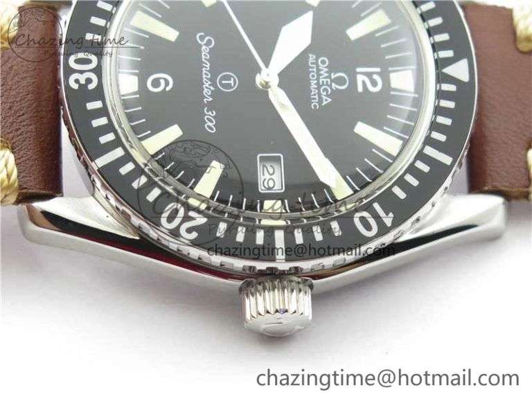 Vintage Seamaster 300 Date T SS B12 Black Dial On Brown Leather Strap A2836 (Free Nylon Strap)