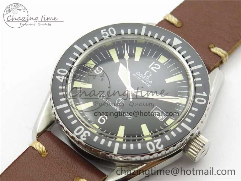Vintage Seamaster 300 Date T SS B12 Black Dial On Brown Leather Strap A2836 (Free Nylon Strap)