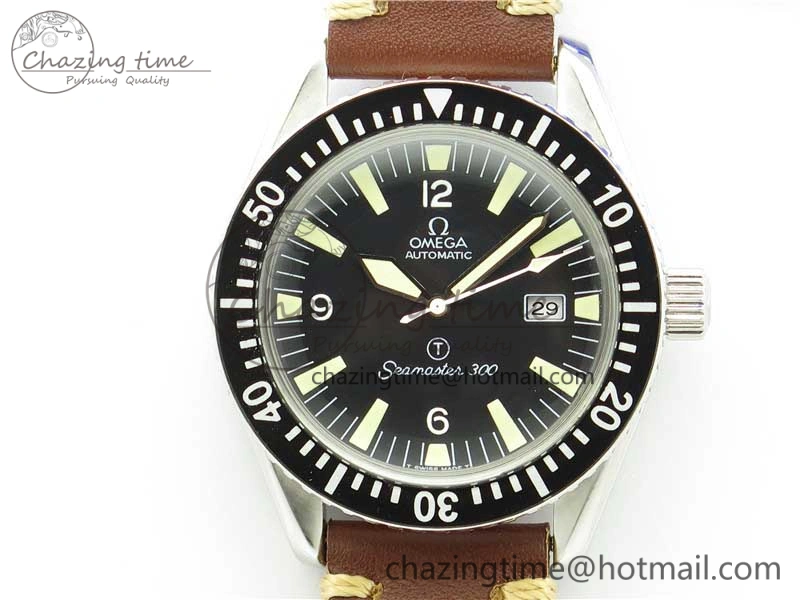 Vintage Seamaster 300 Date T SS B12 Black Dial On Brown Leather Strap A2836 (Free Nylon Strap)