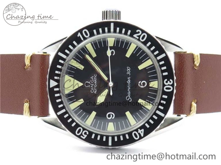 Vintage Seamaster 300 No Date SS B12 Black Dial On Brown Leather Strap A2836 (Free Nylon Strap)