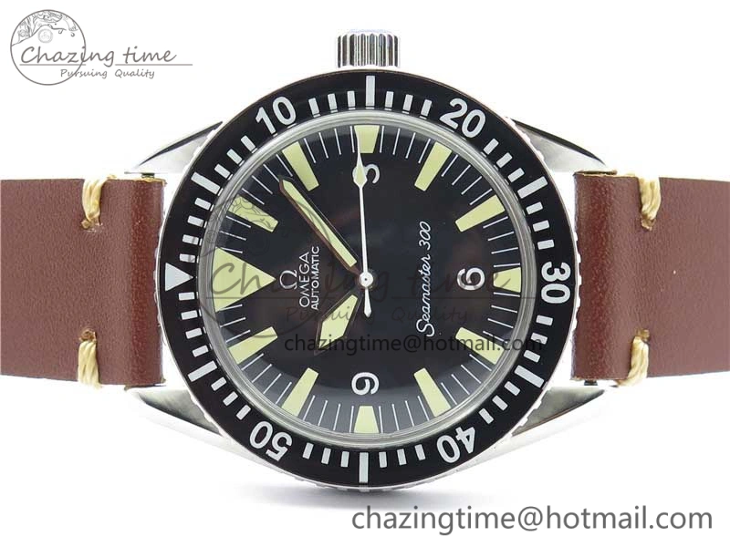 Vintage Seamaster 300 No Date SS B12 Black Dial On Brown Leather Strap A2836 (Free Nylon Strap)