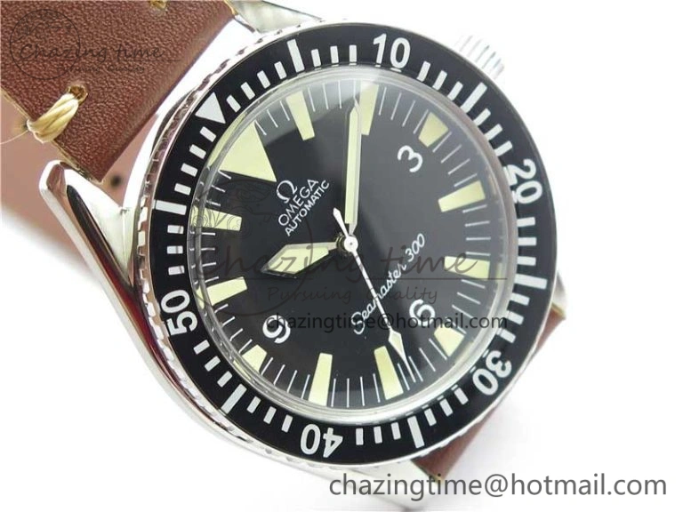 Vintage Seamaster 300 No Date SS B12 Black Dial On Brown Leather Strap A2836 (Free Nylon Strap)