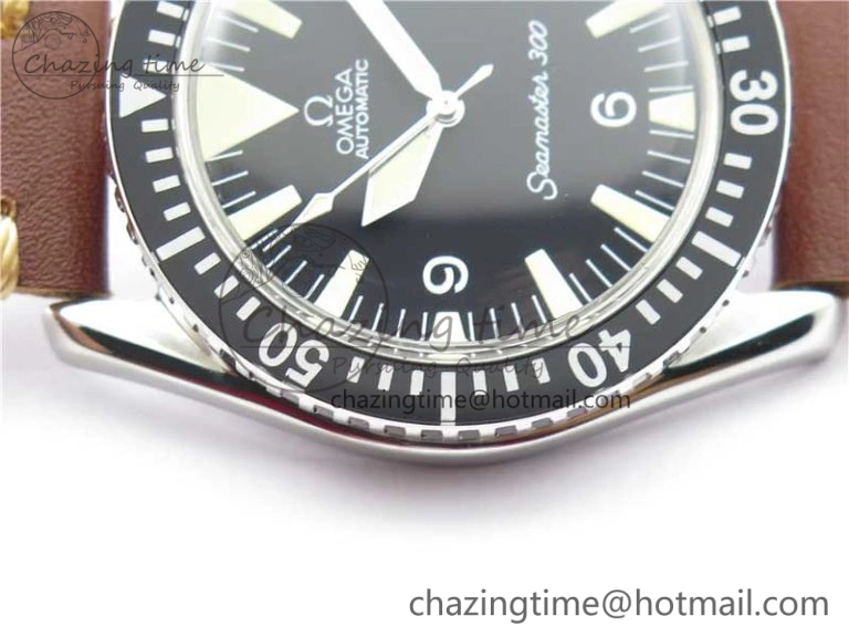 Vintage Seamaster 300 No Date SS B12 Black Dial On Brown Leather Strap A2836 (Free Nylon Strap)