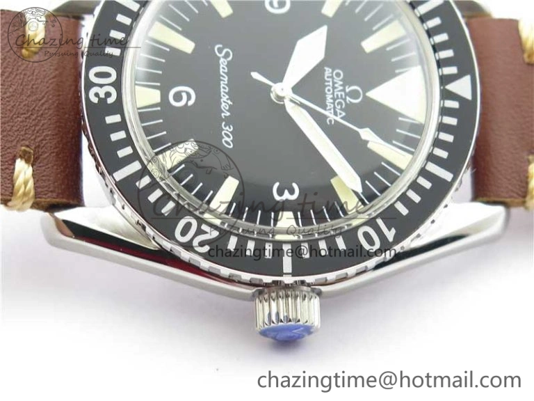 Vintage Seamaster 300 No Date SS B12 Black Dial On Brown Leather Strap A2836 (Free Nylon Strap)