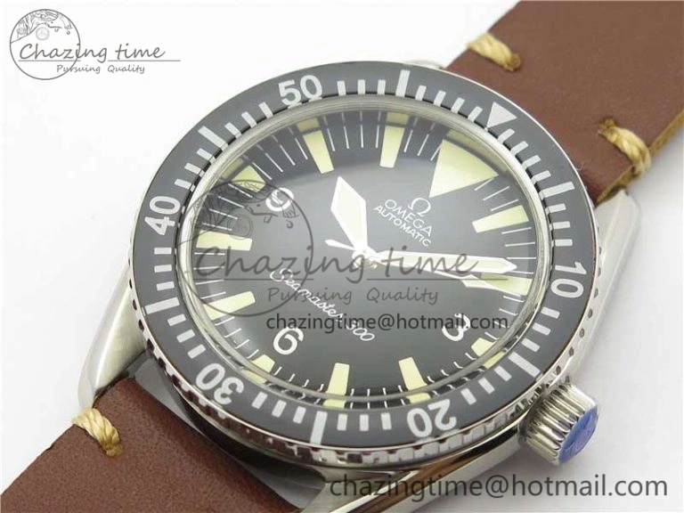 Vintage Seamaster 300 No Date SS B12 Black Dial On Brown Leather Strap A2836 (Free Nylon Strap)