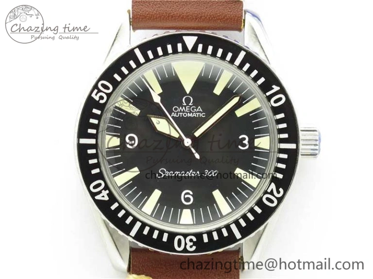Vintage Seamaster 300 No Date SS B12 Black Dial On Brown Leather Strap A2836 (Free Nylon Strap)