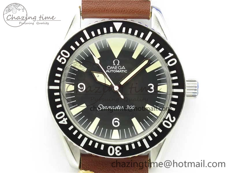 Vintage Seamaster 300 No Date SS B12 Black Dial On Brown Leather Strap A2836 (Free Nylon Strap)