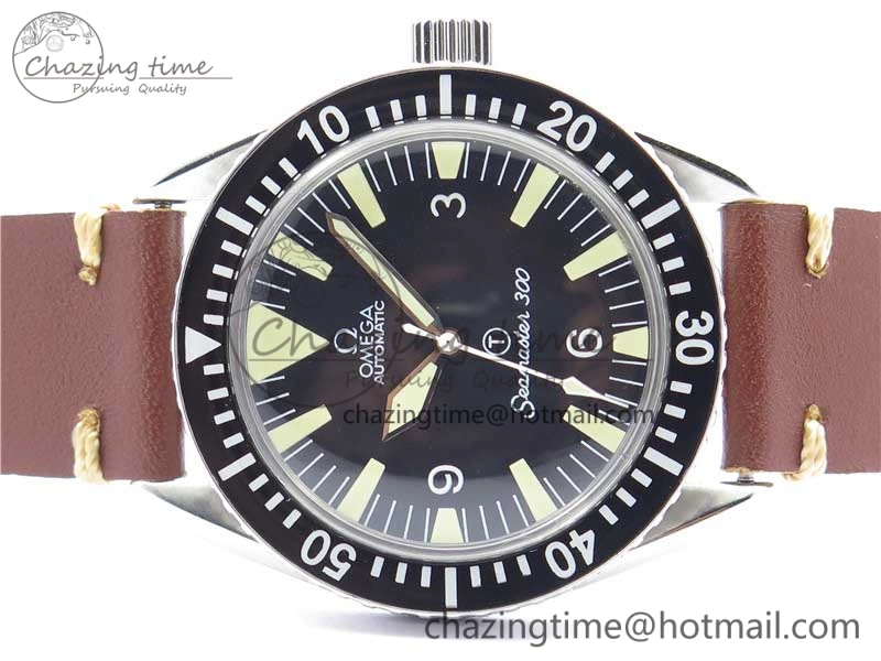 Vintage Seamaster 300 No Date T SS B12 Black Dial On Brown Leather Strap A2836 (Free Nylon Strap)