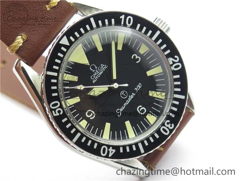 Vintage Seamaster 300 No Date T SS B12 Black Dial On Brown Leather Strap A2836 (Free Nylon Strap)