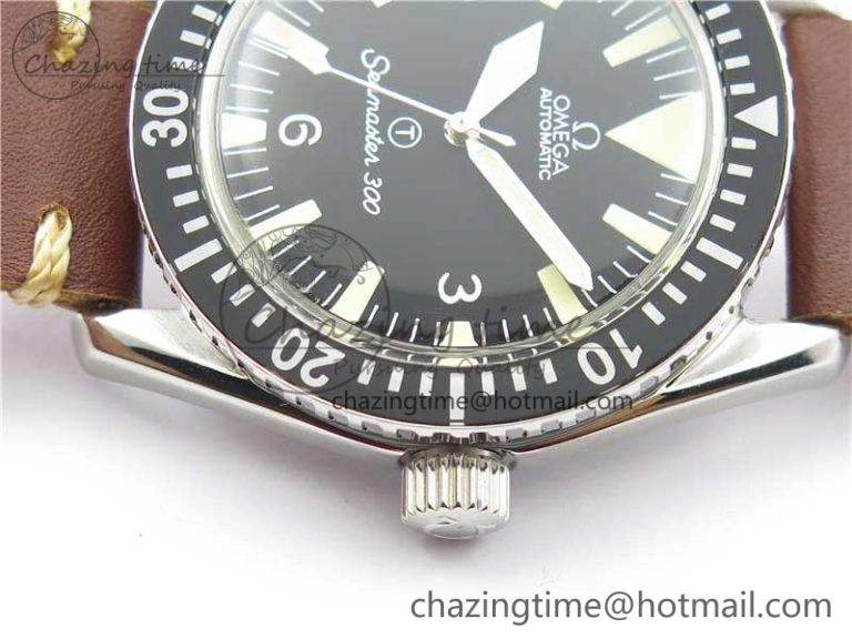 Vintage Seamaster 300 No Date T SS B12 Black Dial On Brown Leather Strap A2836 (Free Nylon Strap)