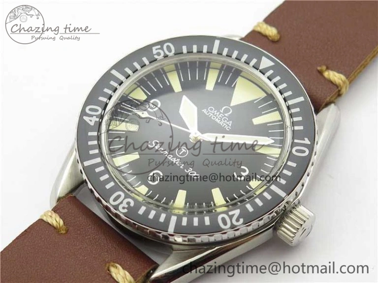 Vintage Seamaster 300 No Date T SS B12 Black Dial On Brown Leather Strap A2836 (Free Nylon Strap)