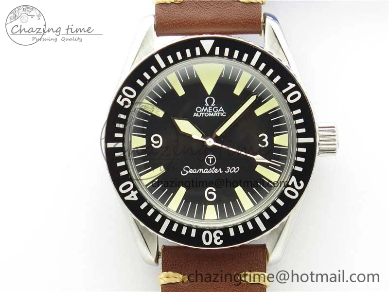 Vintage Seamaster 300 No Date T SS B12 Black Dial On Brown Leather Strap A2836 (Free Nylon Strap)