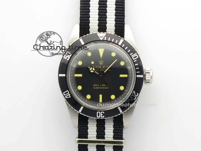 Vintage Submariner No Date SS Black Dial 200m 660ft On Nylon Strap A2836