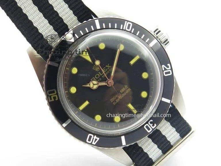 Vintage Submariner No Date SS Black Dial 200m 660ft On Nylon Strap A2836