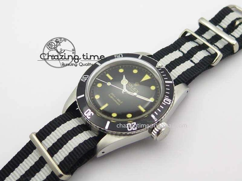Vintage Submariner No Date SS Black Dial 200m 660ft On Nylon Strap A2836