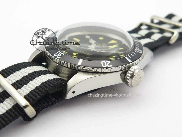 Vintage Submariner No Date SS Black Dial 200m 660ft On Nylon Strap A2836