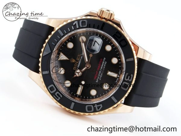 YACHT-MASTER 126655 GAIN WEIGHT RG TUNGSTEN GOLD ARF 1:1 BEST EDITION BLACK CERAMIC BEZEL ON OYSTERFLEX RUBBER STRAP VS3235