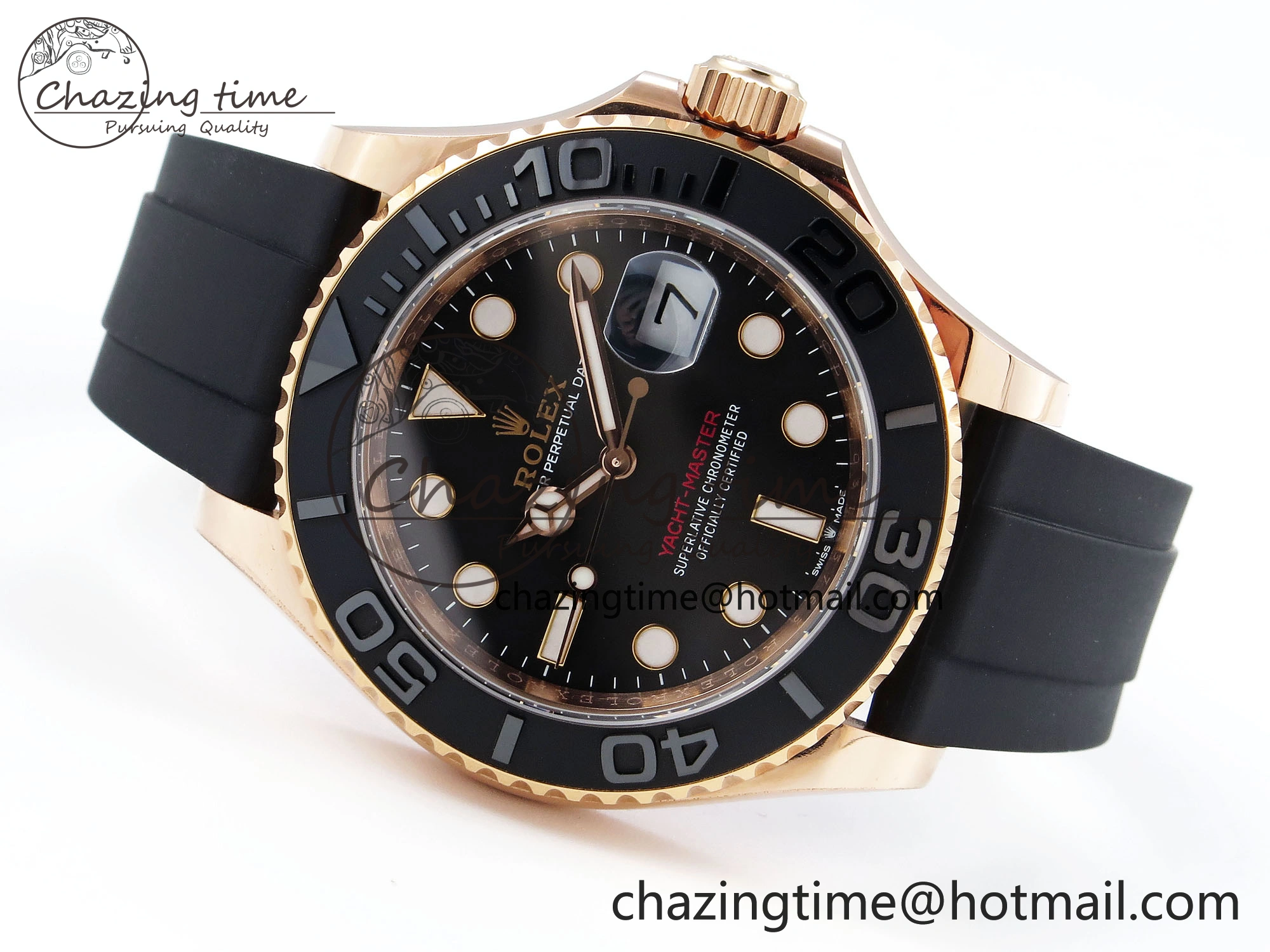 YACHT-MASTER 126655 GAIN WEIGHT RG TUNGSTEN GOLD ARF 1:1 BEST EDITION BLACK CERAMIC BEZEL ON OYSTERFLEX RUBBER STRAP VS3235