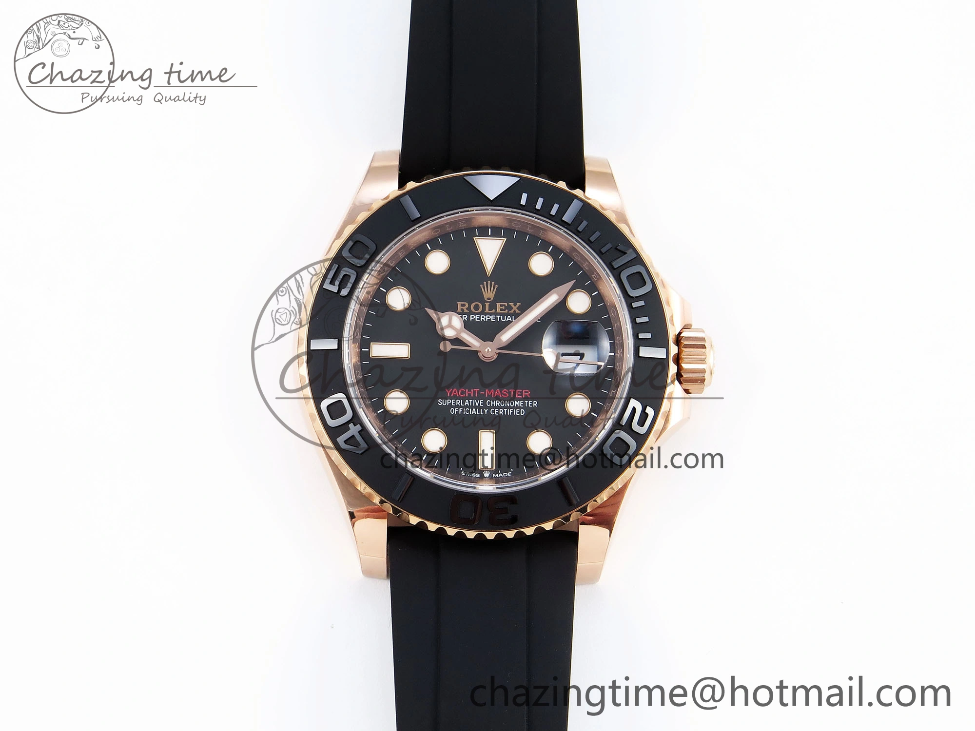 YACHT-MASTER 126655 GAIN WEIGHT RG TUNGSTEN GOLD ARF 1:1 BEST EDITION BLACK CERAMIC BEZEL ON OYSTERFLEX RUBBER STRAP VS3235
