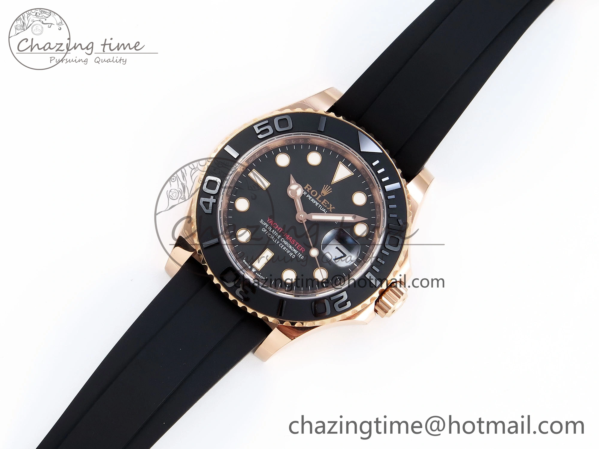 YACHT-MASTER 126655 GAIN WEIGHT RG TUNGSTEN GOLD ARF 1:1 BEST EDITION BLACK CERAMIC BEZEL ON OYSTERFLEX RUBBER STRAP VS3235