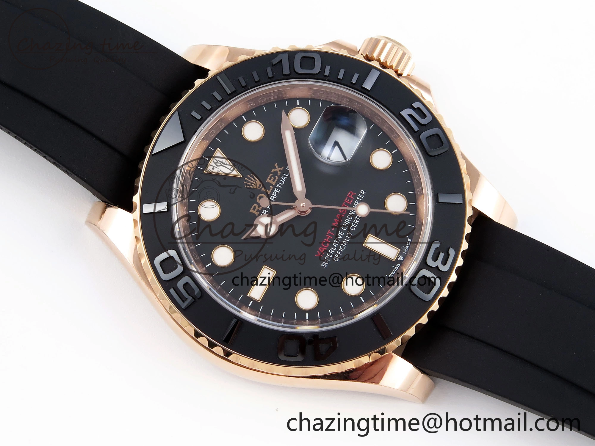 YACHT-MASTER 126655 GAIN WEIGHT RG TUNGSTEN GOLD ARF 1:1 BEST EDITION BLACK CERAMIC BEZEL ON OYSTERFLEX RUBBER STRAP VS3235