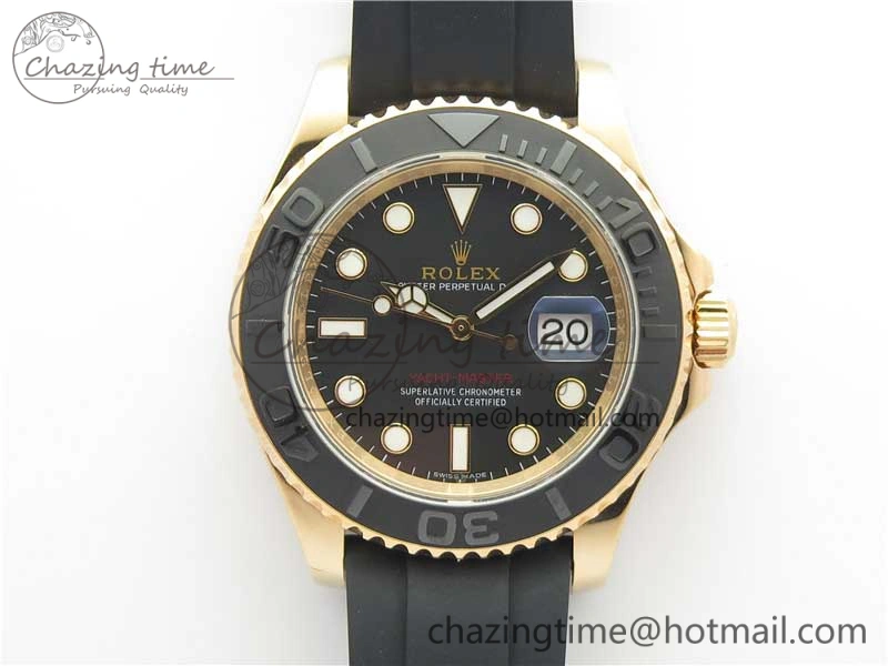 Yacht-Master 116655 ARF 1:1 Best Edition Black Ceramic Bezel 904L Steel on Oysterflex Rubber Strap A2824
