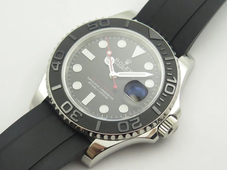 Yacht-Master 116655 ARF SS Custom Black Ceramic Bezel On Oysterflex Rubber Strap SH3135