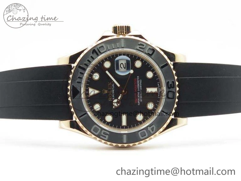 Yacht-Master 116655 RG V9F 1:1 Best Edition Real Ceramic Bezel On Rubber Strap A2836