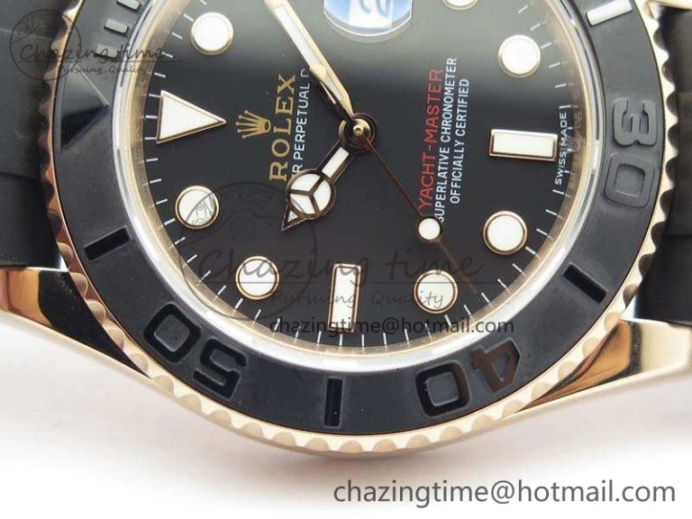 Yacht-Master 116655 RG V9F 1:1 Best Edition Real Ceramic Bezel On Rubber Strap A2836