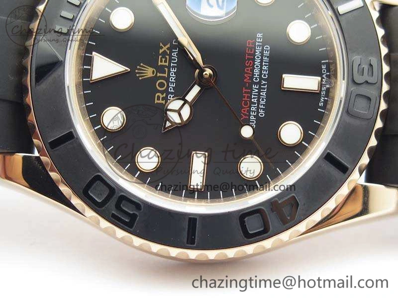 Yacht-Master 116655 RG V9F 1:1 Best Edition Real Ceramic Bezel On Rubber Strap A2836