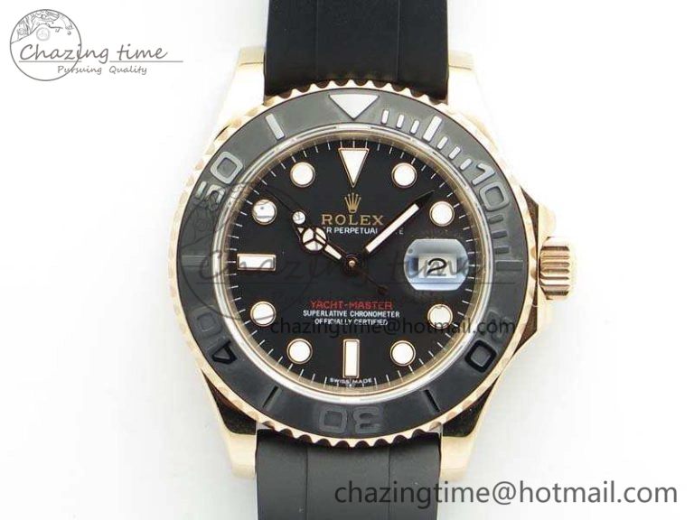 Yacht-Master 116655 RG V9F 1:1 Best Edition Real Ceramic Bezel On Rubber Strap A2836