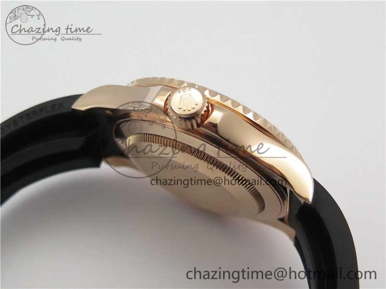 Yacht-Master 116655 RG Wrapped D1F 1:1 Best Edition Black Ceramic Bezel 904L Steel on Oysterflex Rubber Strap A2836