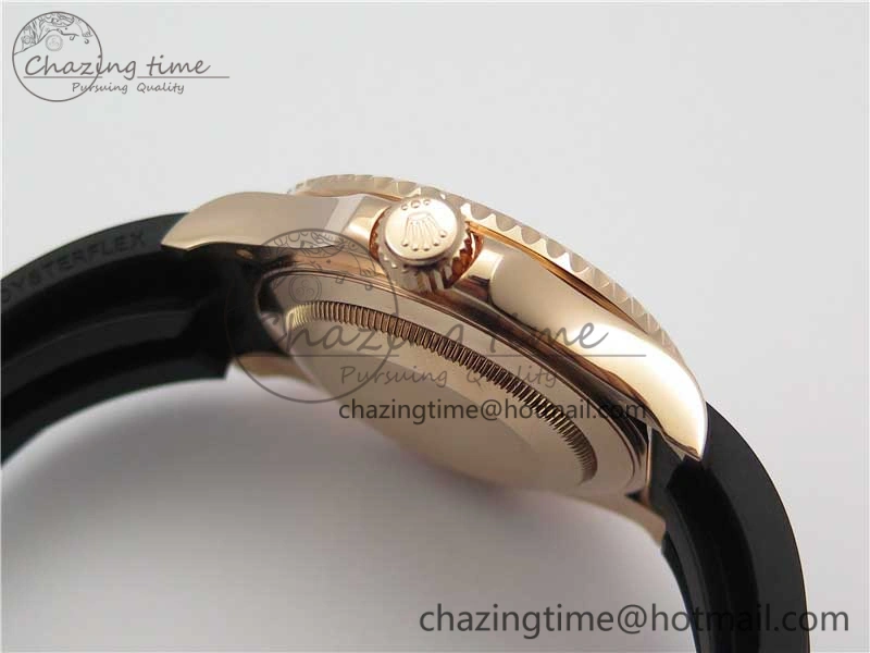 Yacht-Master 116655 RG Wrapped D1F 1:1 Best Edition Black Ceramic Bezel 904L Steel on Oysterflex Rubber Strap A2836