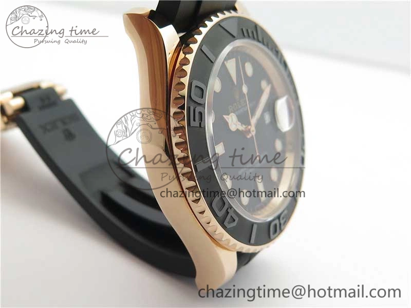 Yacht-Master 116655 RG Wrapped D1F 1:1 Best Edition Black Ceramic Bezel 904L Steel on Oysterflex Rubber Strap A2836