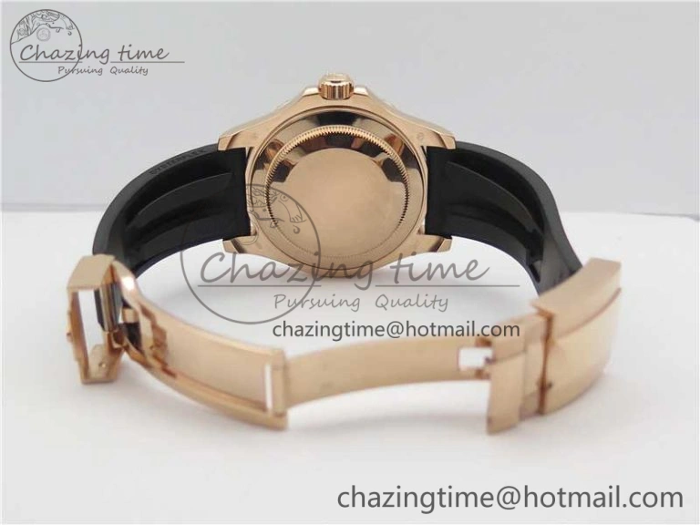Yacht-Master 116655 RG Wrapped D1F 1:1 Best Edition Black Ceramic Bezel 904L Steel on Oysterflex Rubber Strap A2836