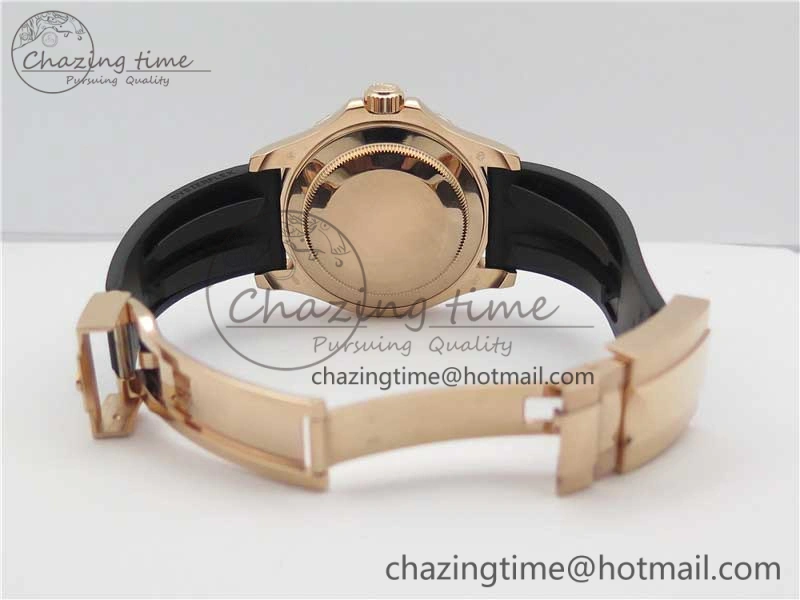 Yacht-Master 116655 RG Wrapped D1F 1:1 Best Edition Black Ceramic Bezel 904L Steel on Oysterflex Rubber Strap A2836