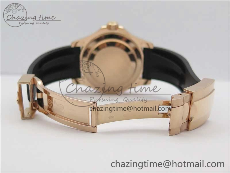 Yacht-Master 116655 RG Wrapped D1F 1:1 Best Edition Black Ceramic Bezel 904L Steel on Oysterflex Rubber Strap A2836