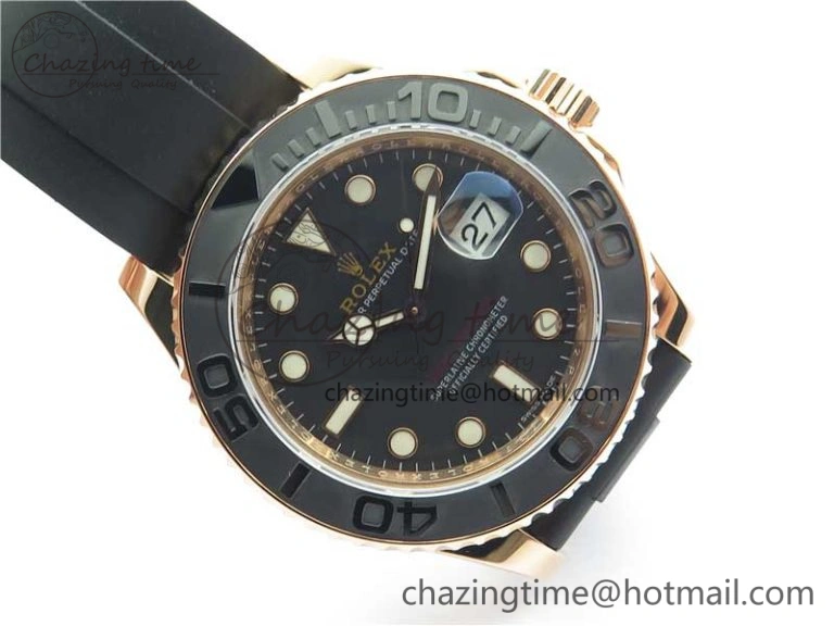 Yacht-Master 116655 RG Wrapped D1F 1:1 Best Edition Black Ceramic Bezel 904L Steel on Oysterflex Rubber Strap A2836