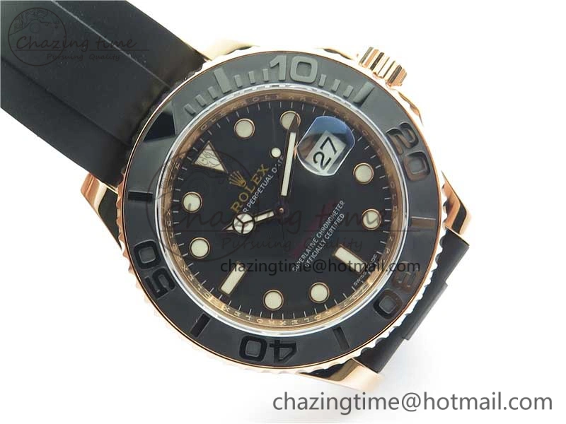 Yacht-Master 116655 RG Wrapped D1F 1:1 Best Edition Black Ceramic Bezel 904L Steel on Oysterflex Rubber Strap A2836