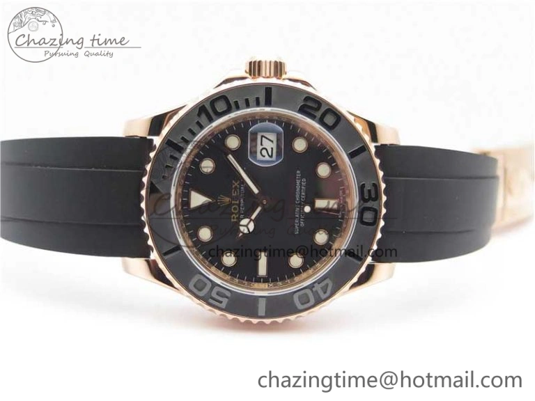 Yacht-Master 116655 RG Wrapped D1F 1:1 Best Edition Black Ceramic Bezel 904L Steel on Oysterflex Rubber Strap A2836