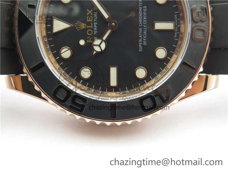 Yacht-Master 116655 RG Wrapped D1F 1:1 Best Edition Black Ceramic Bezel 904L Steel on Oysterflex Rubber Strap A2836