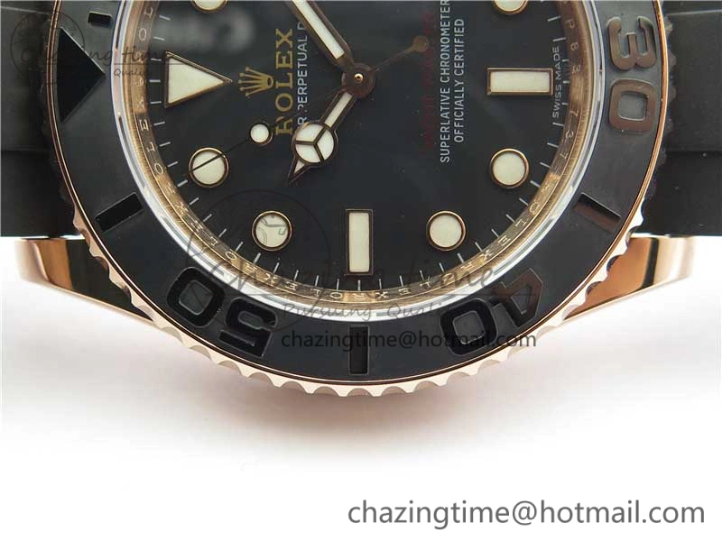 Yacht-Master 116655 RG Wrapped D1F 1:1 Best Edition Black Ceramic Bezel 904L Steel on Oysterflex Rubber Strap A2836