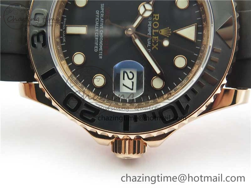 Yacht-Master 116655 RG Wrapped D1F 1:1 Best Edition Black Ceramic Bezel 904L Steel on Oysterflex Rubber Strap A2836