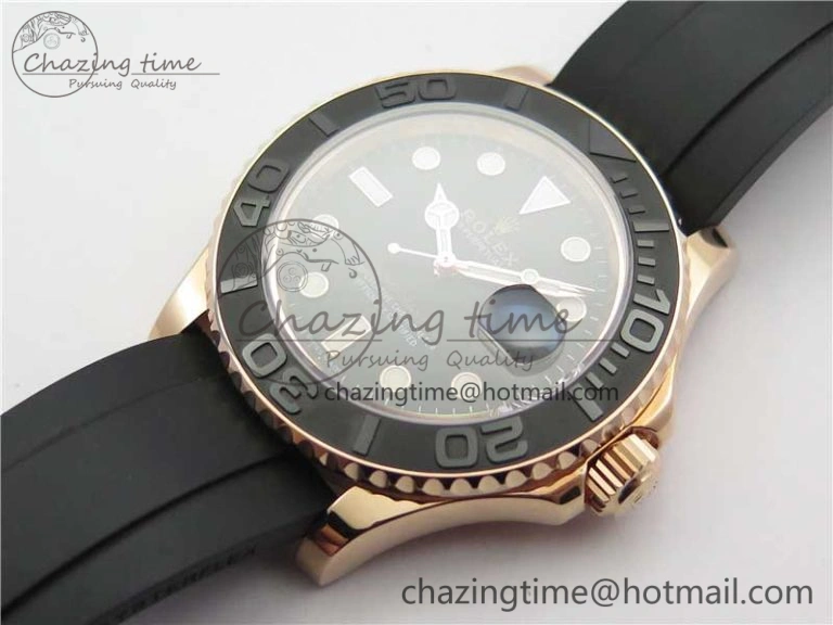 Yacht-Master 116655 RG Wrapped D1F 1:1 Best Edition Black Ceramic Bezel 904L Steel on Oysterflex Rubber Strap A2836