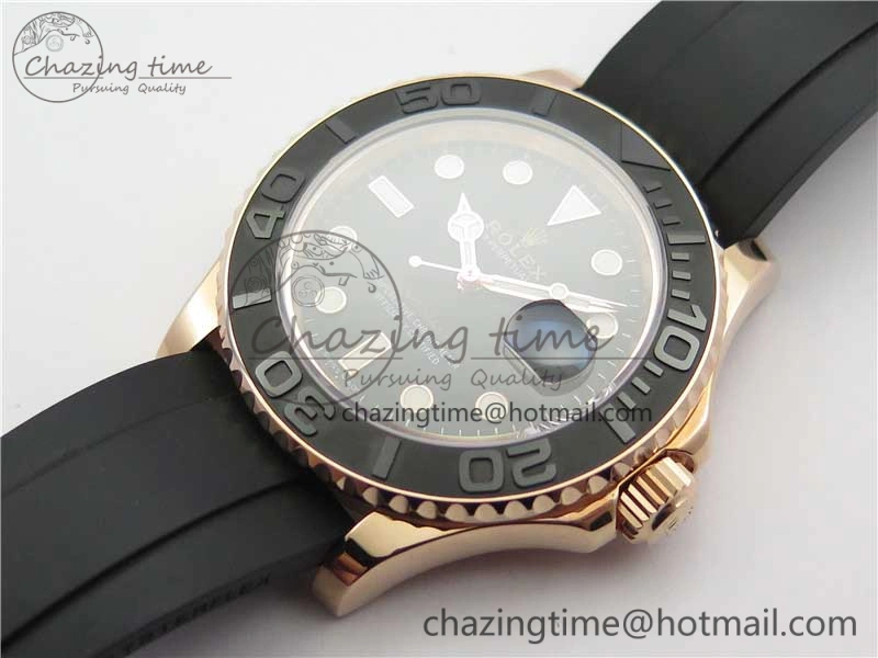 Yacht-Master 116655 RG Wrapped D1F 1:1 Best Edition Black Ceramic Bezel 904L Steel on Oysterflex Rubber Strap A2836
