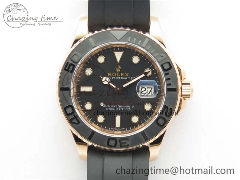 Yacht-Master 116655 RG Wrapped D1F 1:1 Best Edition Black Ceramic Bezel 904L Steel on Oysterflex Rubber Strap A2836