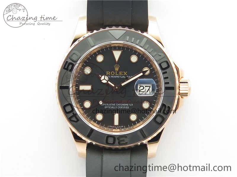 Yacht-Master 116655 RG Wrapped D1F 1:1 Best Edition Black Ceramic Bezel 904L Steel on Oysterflex Rubber Strap A2836