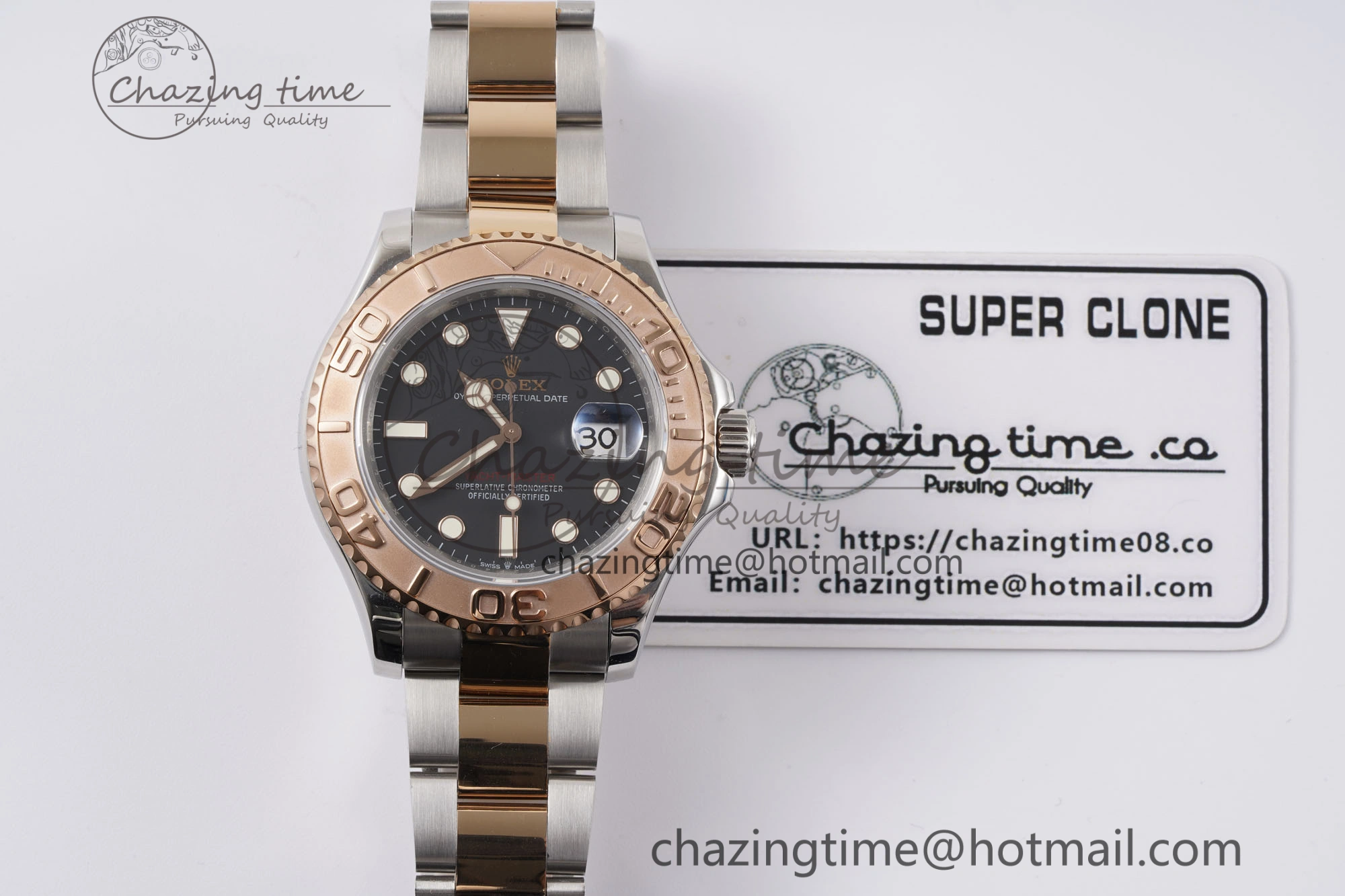 Yacht-Master 126621 SS RG APSF Best Edition Black Dial on SS RG Bracelet A3235
