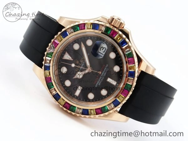 Yacht-Master 126655 KF 1:1 Best Edition Rainbow Bezel RG Wrapped on Oysterflex Strap VR3235 (Gen Weight)